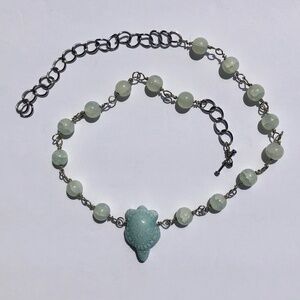 Ceramic SeaTurtle Necklace with aquamarine crackled beads